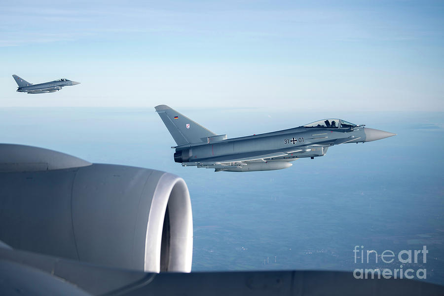 German Eurofighter Typhoons Waiting To Receive Fuel Photograph by Us Air Force/science Photo Library