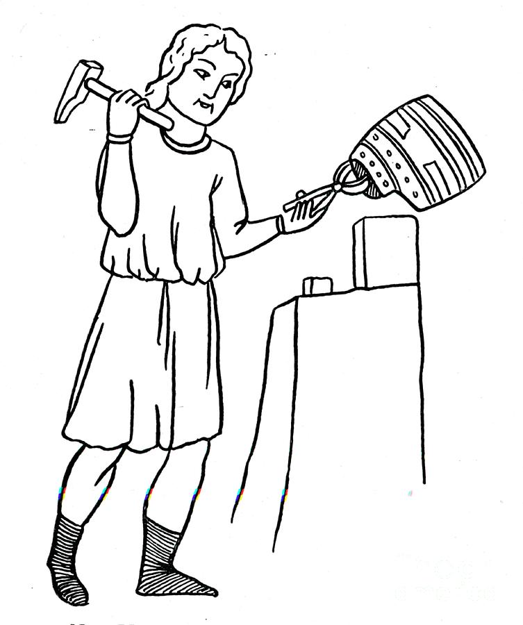 German Helmsmith At Work, C1515 Drawing by Print Collector