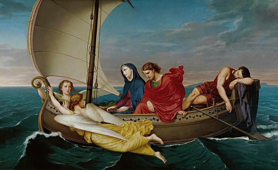 German Hernandez Amores / The Virgin and Saint John travel to Ephesis, 1862. VIRGIN MARY. Painting by German Hernandez Amores -1823-1894-