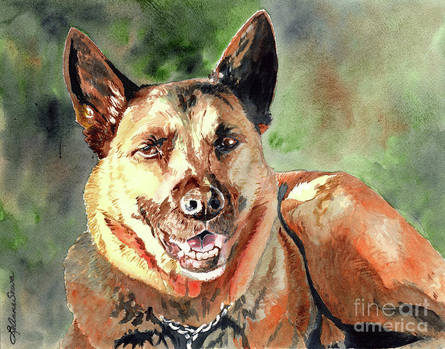 German Shepard, Dog Portrait Painting by LeAnne Sowa