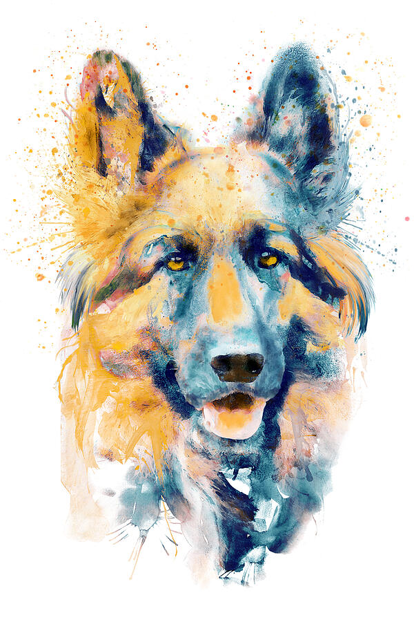 German Shepherd Dog Portrait Painting by Marian Voicu