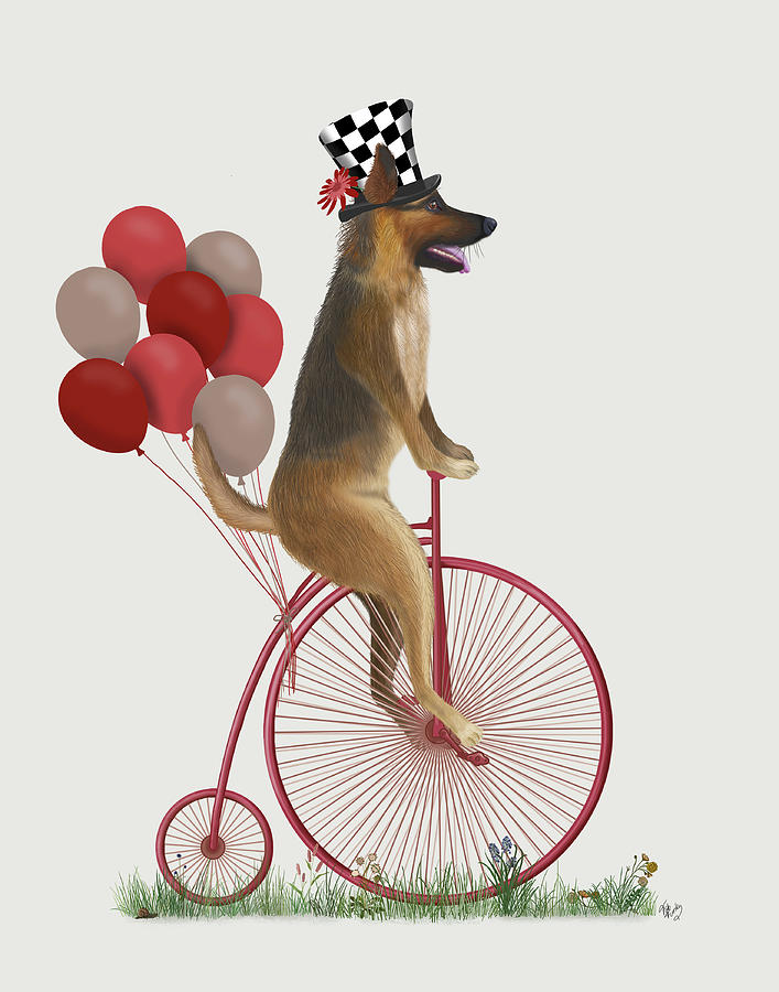 Dog Painting - German Shepherd On Penny Farthing by Fab Funky