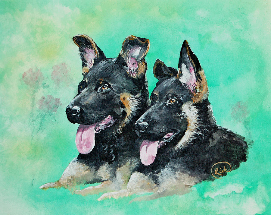 Dog Painting - German Shepherd Pups by Rick Mcclelland