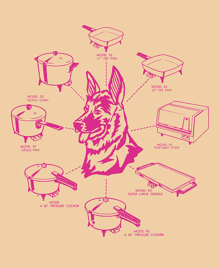 Vintage Drawing - German Shepherd Thinking of Kitchen Appliances by CSA Images