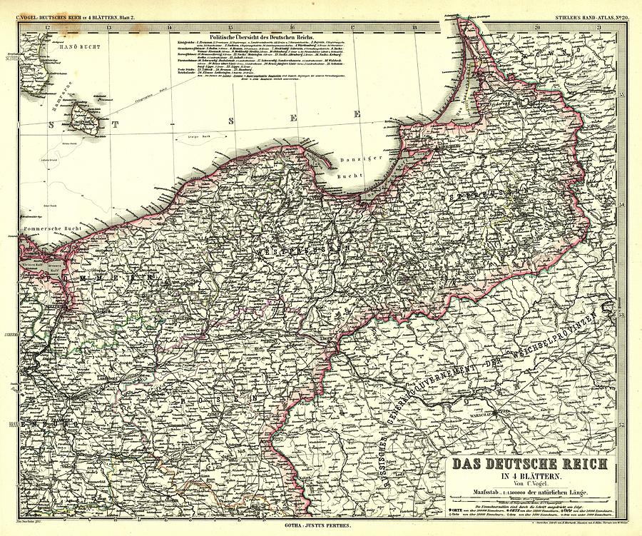 Germany And Modern Poland 1881 Antique Map Das Deutsch Reich Drawing By 