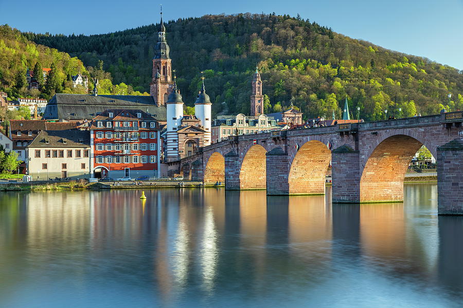 Germany, Baden-wurttemberg, Heidelberg, Neckar Valley, Odenwald, Neckar River, Old Bridge Over The Neckar With Bridge Gate In The Old Town Digital Art by Reinhard Schmid