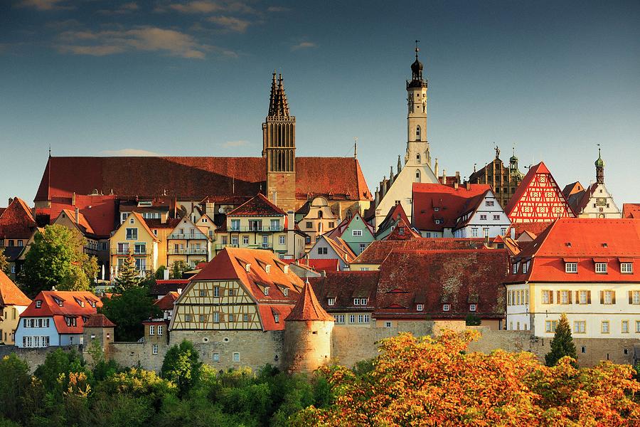 Germany, Bavaria, Middle Franconia, Rothenburg Ob Der Tauber, Panoramic View Digital Art by Maurizio Rellini