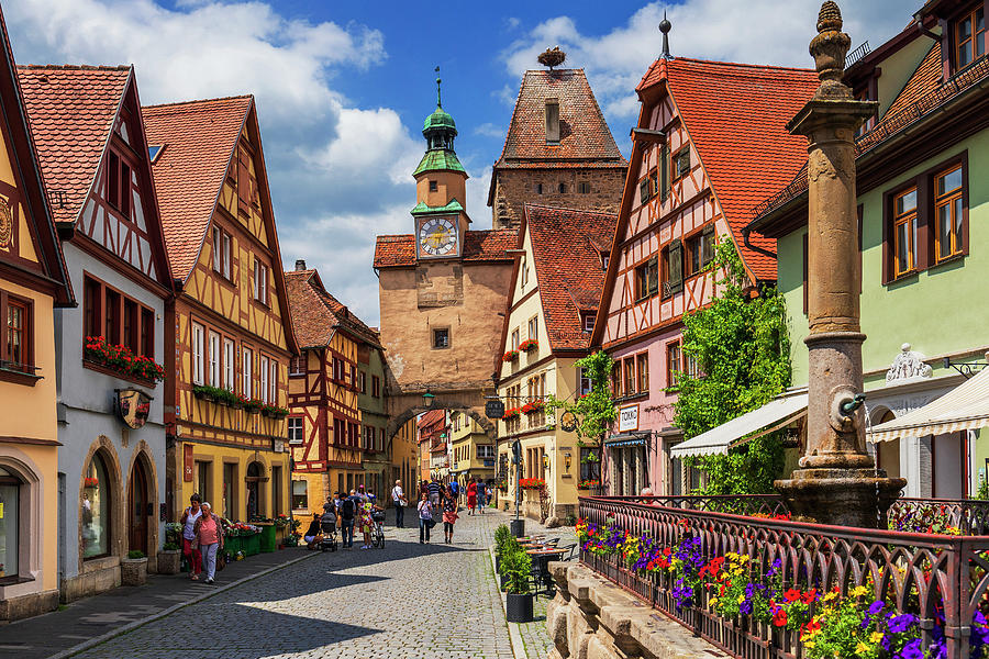 Germany, Bavaria, Middle Franconia, Rothenburg Ob Der Tauber, Roedergasse Alley With Markus Tower And Roeder Gate Digital Art by Luigi Vaccarella