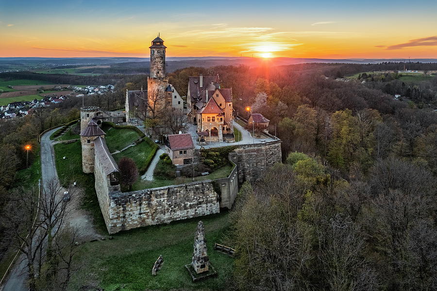 Germany, Bavaria, Upper Franconia, Bamberg, Altenburg Castle Above The City At Sunset Digital Art by Reinhard Schmid