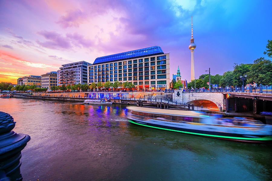 Germany, Berlin, Berlin Mitte, Spree, Vera Brittain Ufer (riverbank) And Berlin Cathedral On Spree River, The Television Tower (berliner Fernsehturm) And Marienkirche In The Background Digital Art by Alessandro Saffo