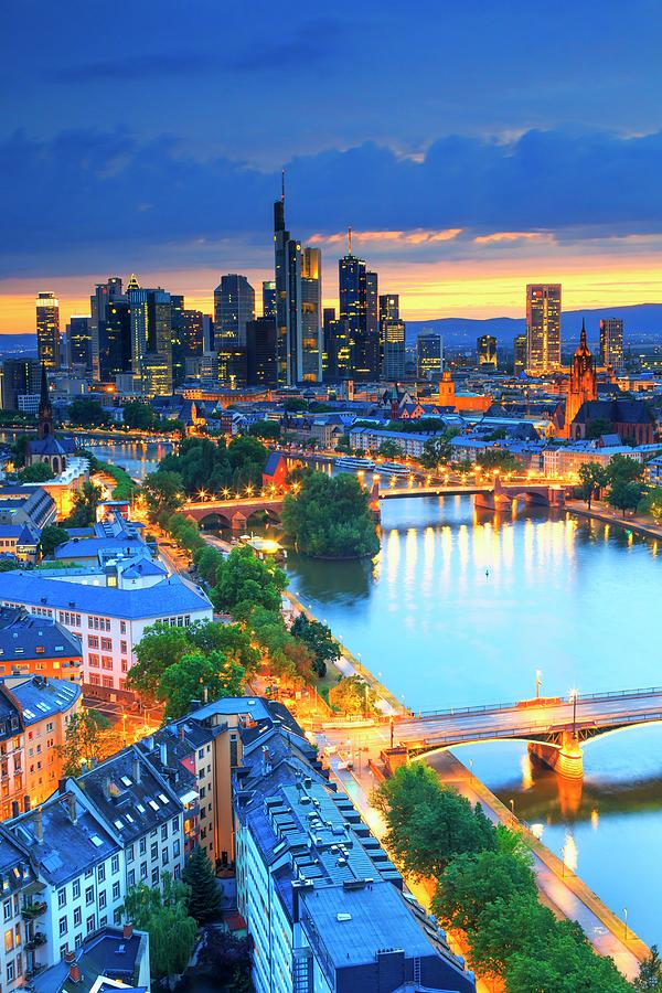Germany, Hessen, Frankfurt Am Main, The Skyline Of The City With The Skyscrapers Of The Banks District Along The Main River Digital Art by Maurizio Rellini