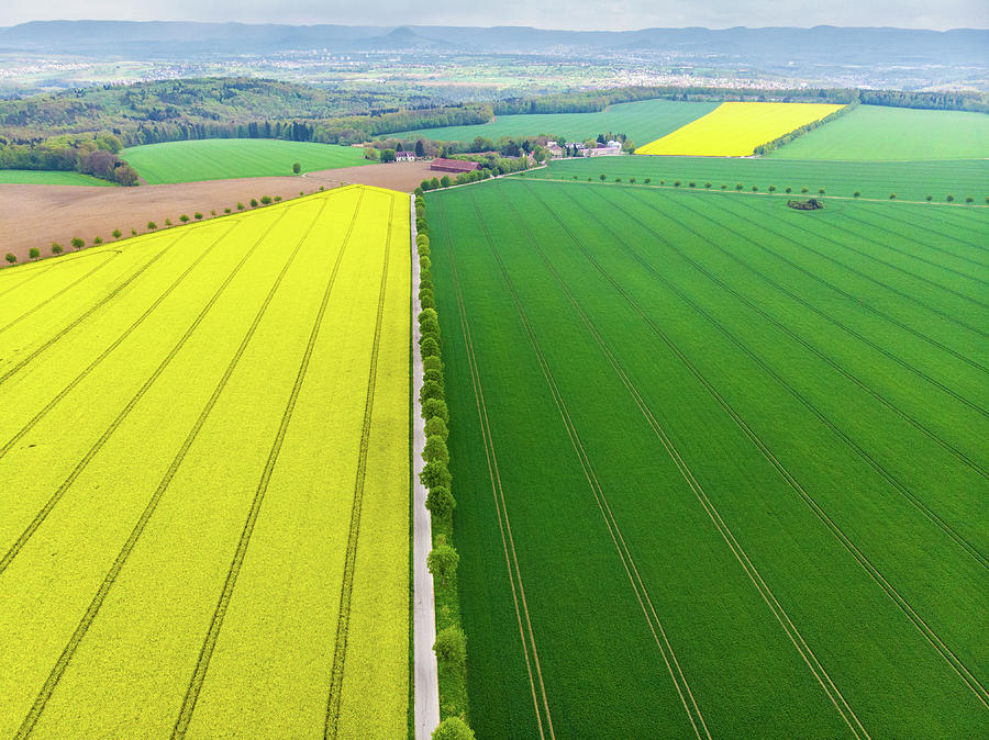 Germany in Spring from above yellow and green Fields Aerial Photography Photograph by Matthias Hauser