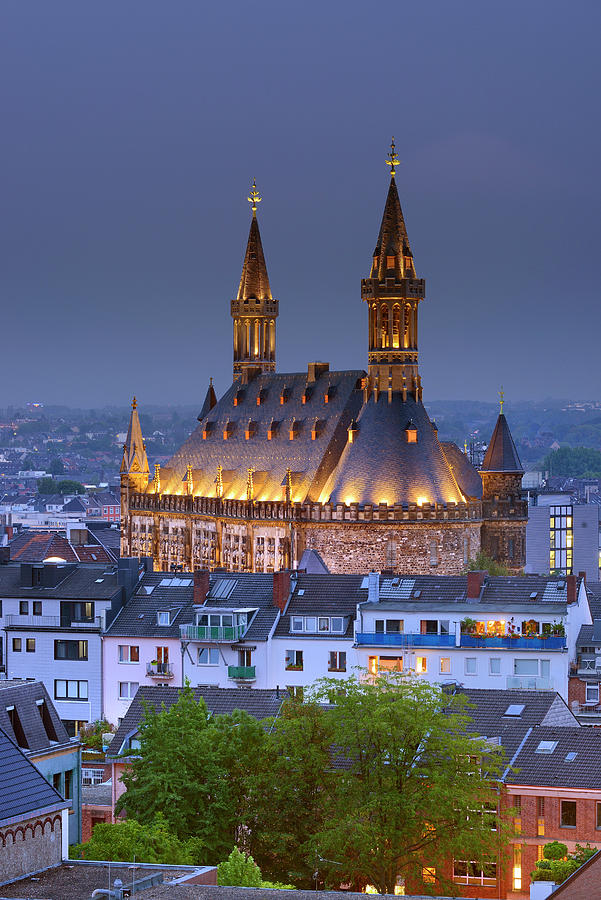 Germany, North Rhine-westphalia, Aachen, Aachen Rathaus As Seen From An Elevated Viewpoint Digital Art by Francesco Carovillano