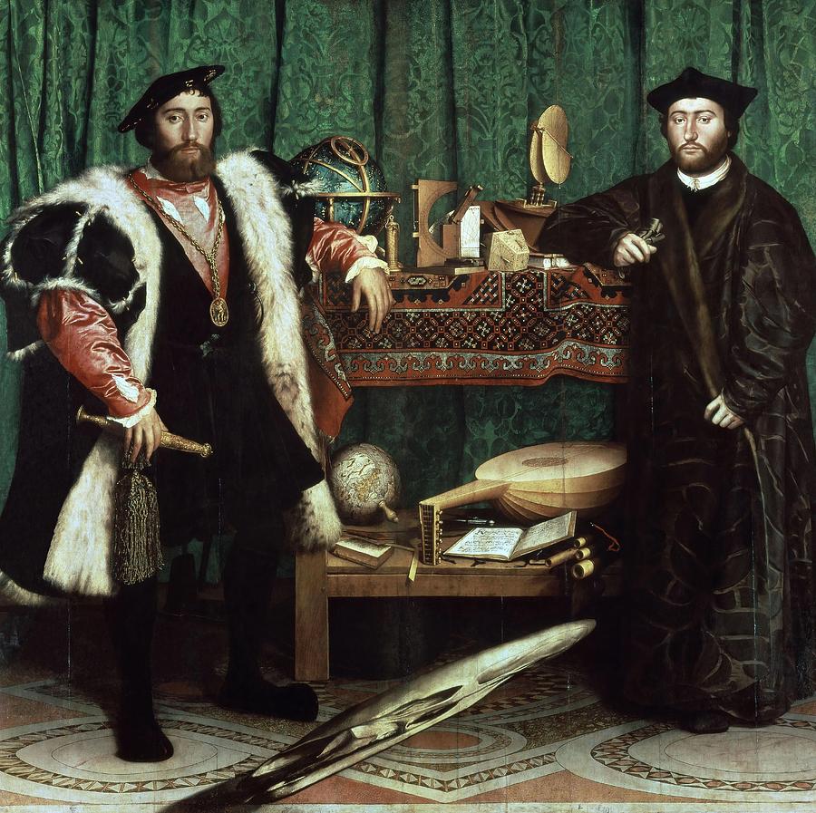 Germany school. The Ambassadors -with anamorphosis in the lower part of the painting-. 1533. Painting by Hans Holbein the Younger -c 1497-1543-