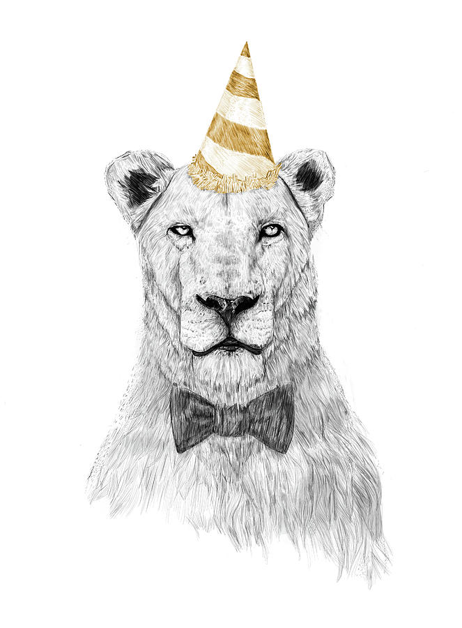 Lion Drawing - Get the party started by Balazs Solti