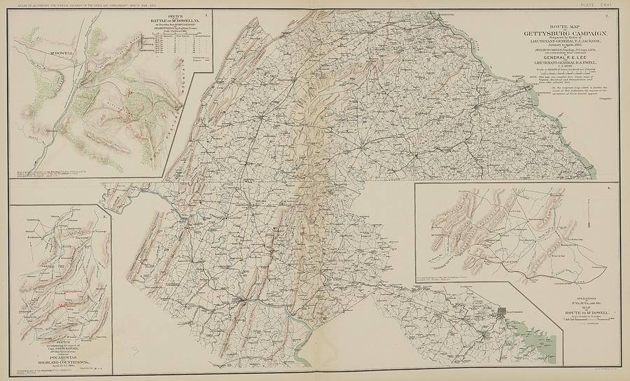 Gettysburg Campaign Civil War Antique Map Drawing by History Prints ...