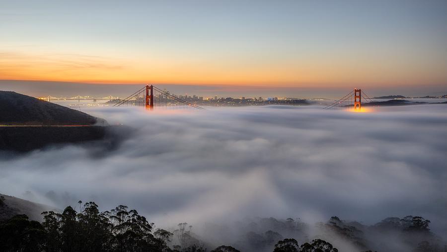 Skyscraper Photograph - Ggb Low Fog by Chengming