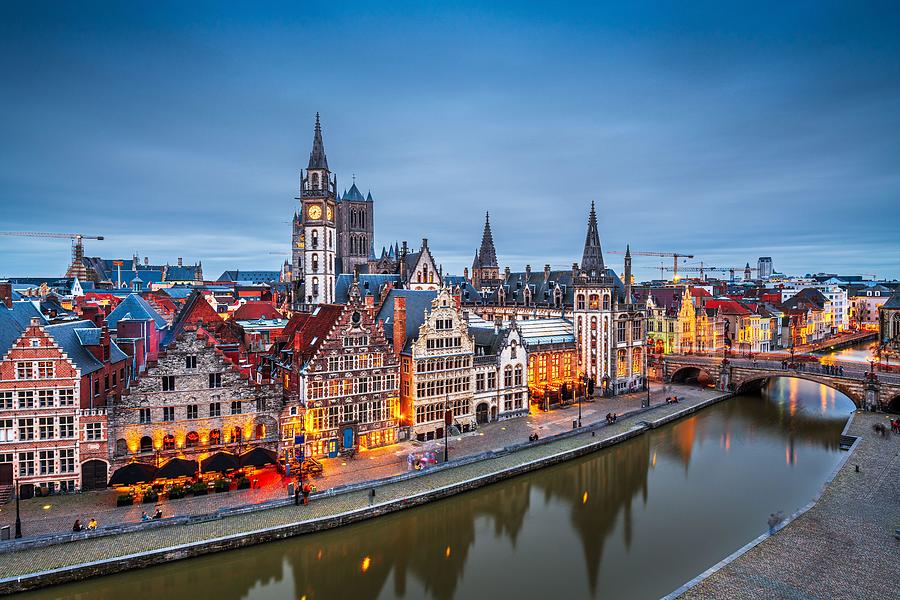 Architecture Photograph - Ghent, Belgium Old Town Cityscape by Sean Pavone