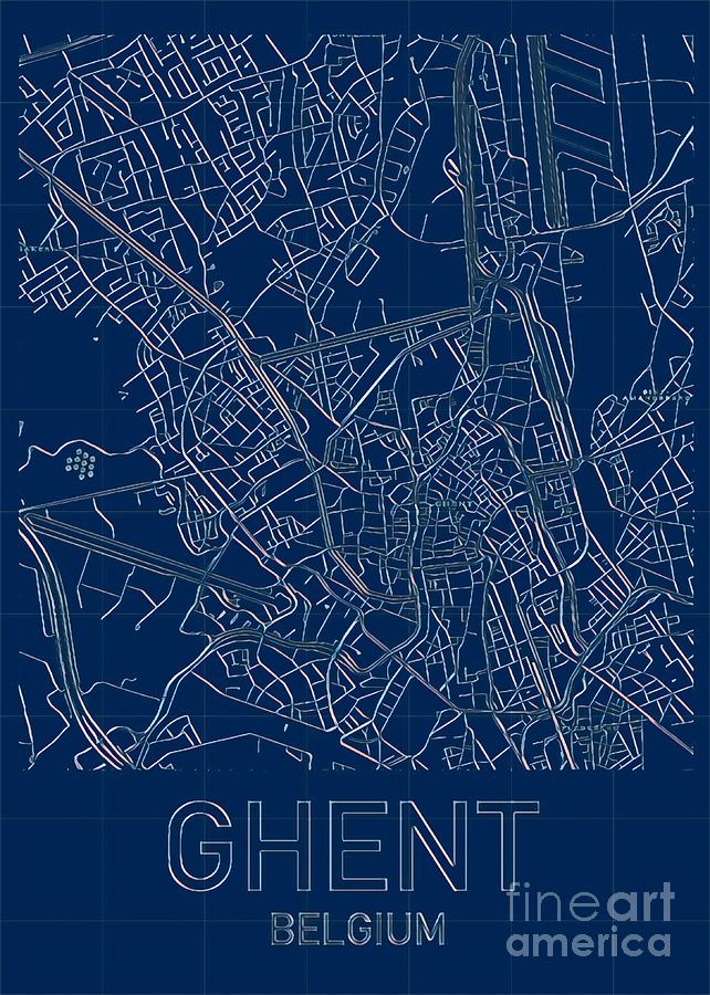 Ghent Blueprint City Map Digital Art by HELGE Art Gallery