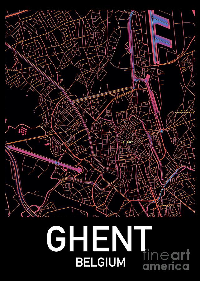 Ghent City Map Digital Art by HELGE Art Gallery