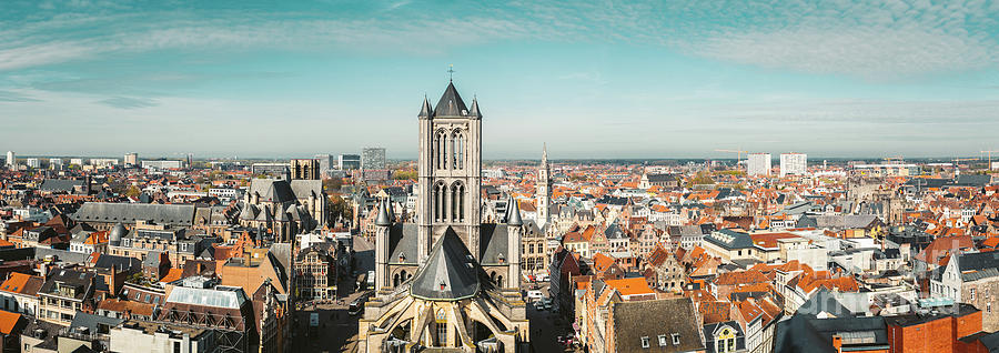 Architecture Photograph - Ghent Rooftops Panorama by JR Photography