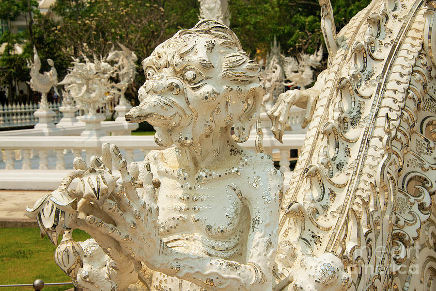 Architecture Photograph - Ghoulish Naga at Chiang Rai White Temple by Bob Phillips
