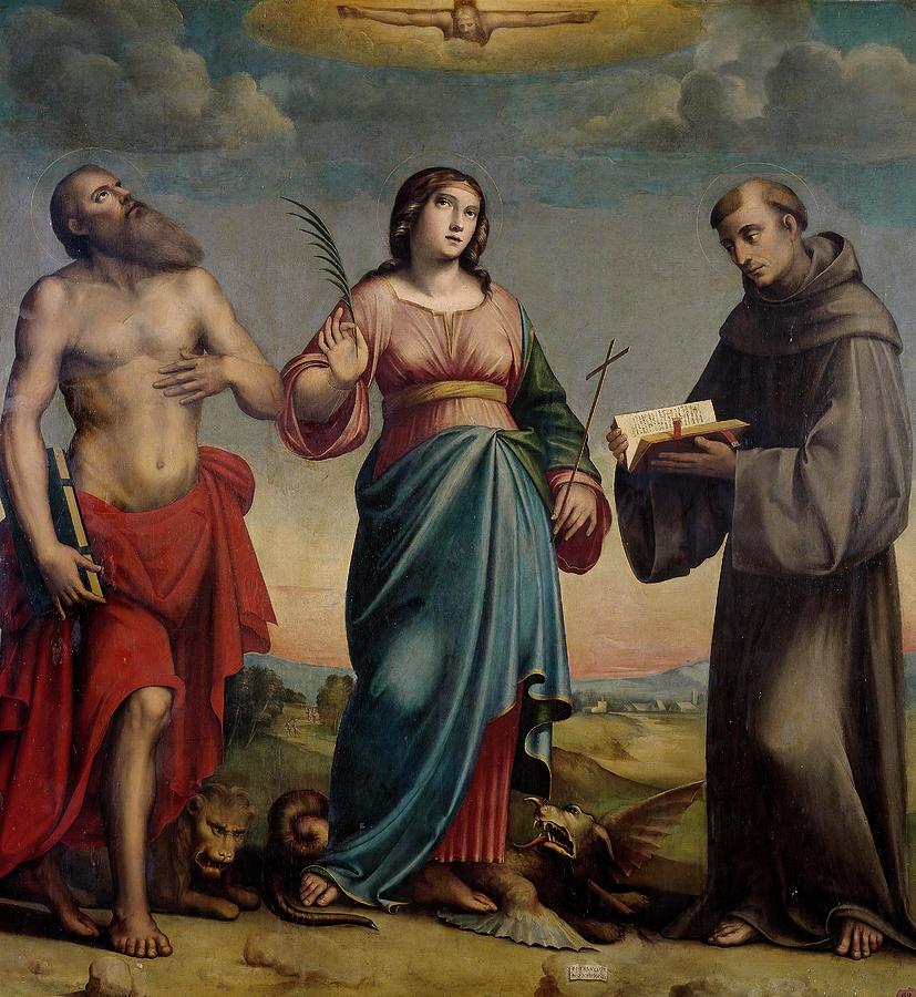 Giacomo Francia, Giulio Francia / Saint Jerome, Saint Margaret and Saint Francis, 1518. Painting by Giacomo Francia -c 1484-1557- Giulio Francia -c 1487-1540-