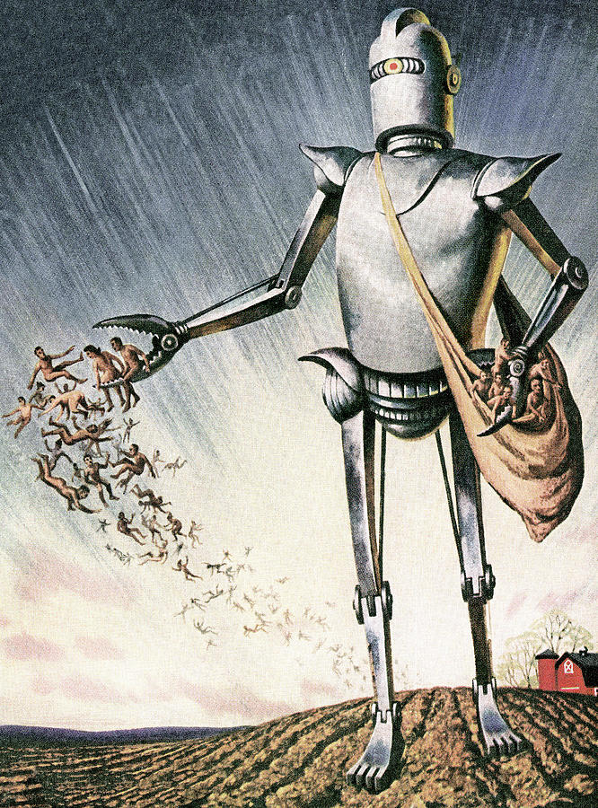 Science Fiction Drawing - Giant Robot Throwing Naked People on a Field by CSA Images