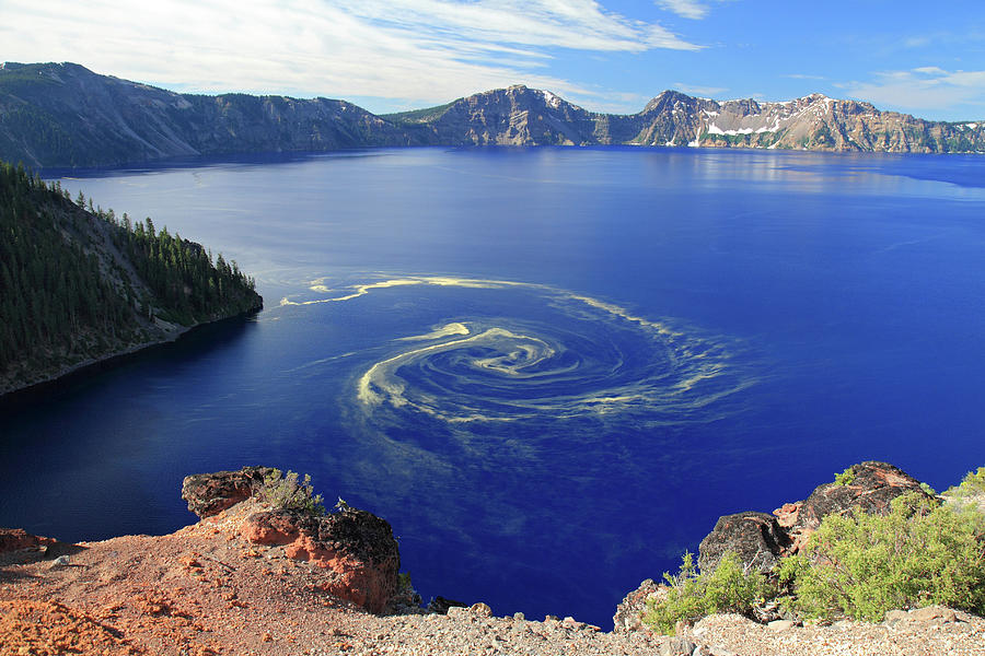 Giant Swirl Of Pollen At Crater Lake Photograph by Pierre Leclerc Photography
