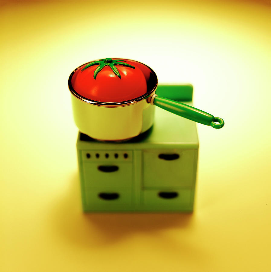 Tomato Drawing - Giant Tomato in Pot on Stove Top by CSA Images