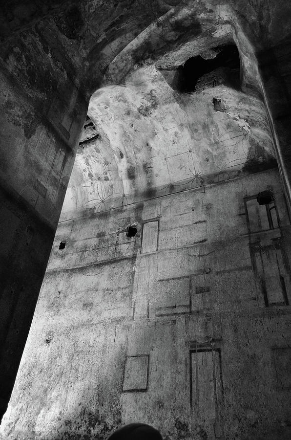 Giant Vaulted Corridor With Faded Art Remnants Nero S Domus Aurea Rome Italy Black And White