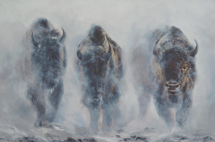 Yellowstone National Park Painting - Giants In The Mist by James Corwin Fine Art