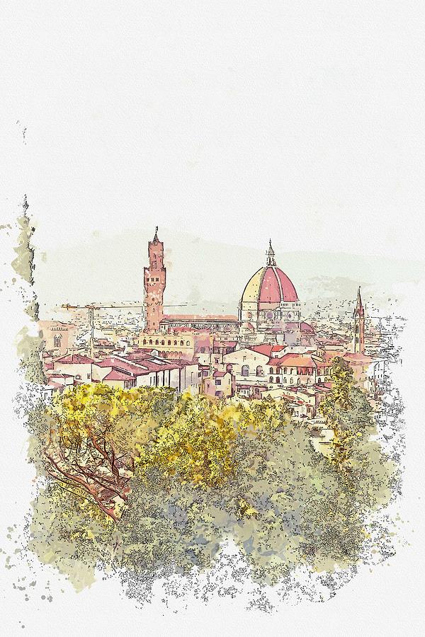 Giardino Bardini, Firenze, Italy watercolor by Ahmet Asar Painting by Celestial Images