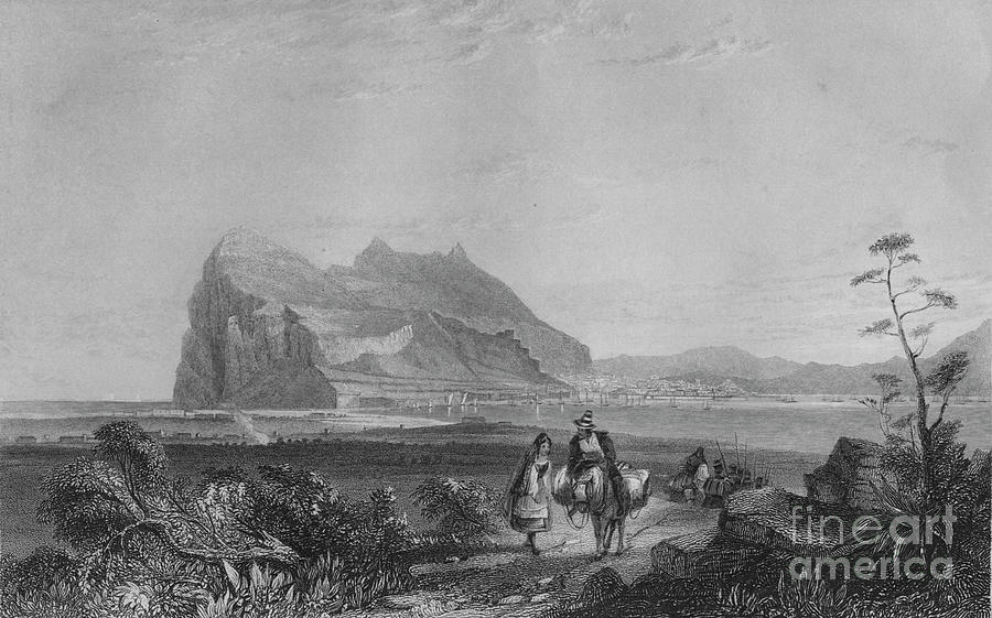 Gibraltar From The Lower Signal Tower Drawing by Print Collector