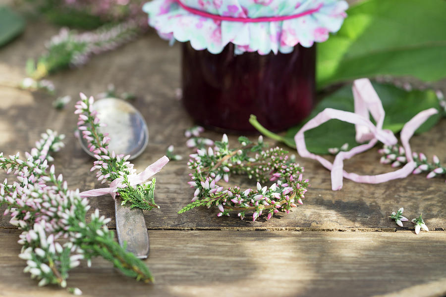 Gift Of Damson Jam And Tiny Wreath Of Heather Photograph by Martina Schindler
