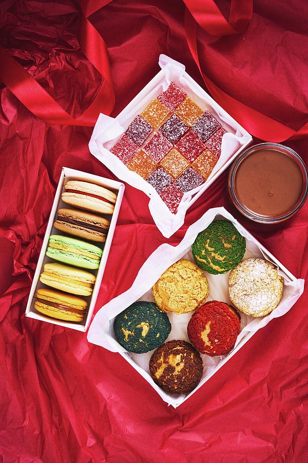 Gifts From The Kitchen: Macarons, Choux Pastries, Jelly Sweets And Chocolate Spread Photograph by Rodion Kovenkin