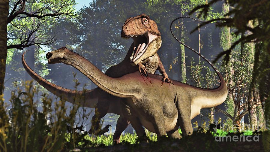 Giganotosaurus And Limaysaurus Dinosaurs Photograph by James Kuether ...