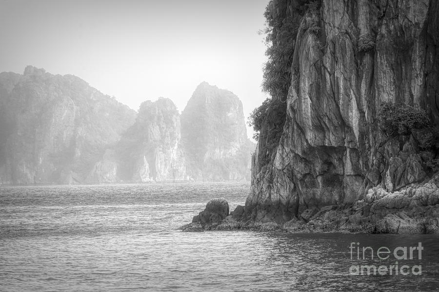 Gigantic Limestone Black White Ha Long Bay Vietnam  Photograph by Chuck Kuhn