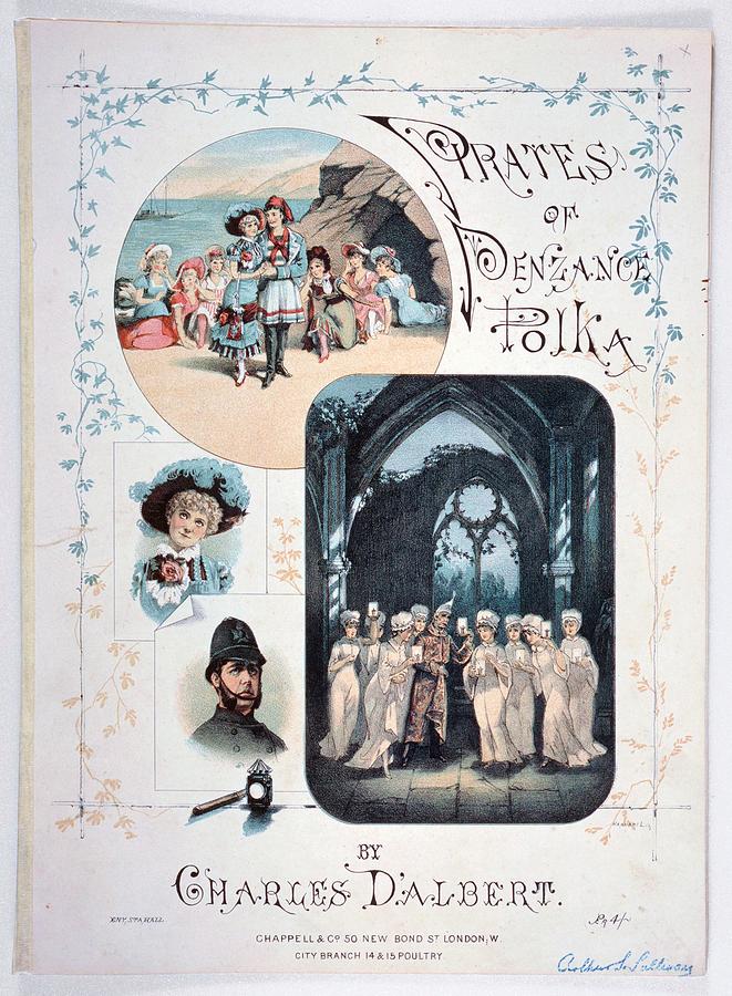 Gilbert and Sullivan, music cover for Pirates of Penzance, 1880. Private collection. Painting by Album