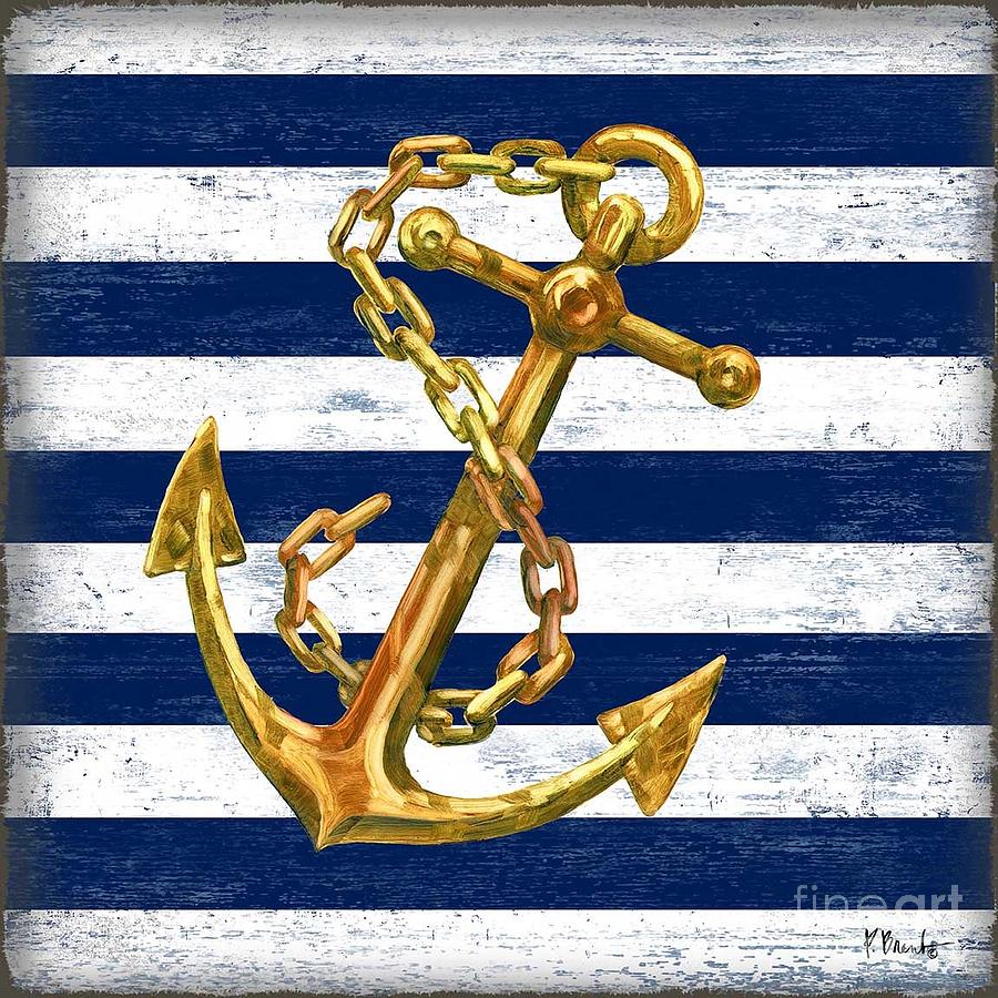 Watercolor Painting - Gilded Anchor - Stripes by Paul Brent