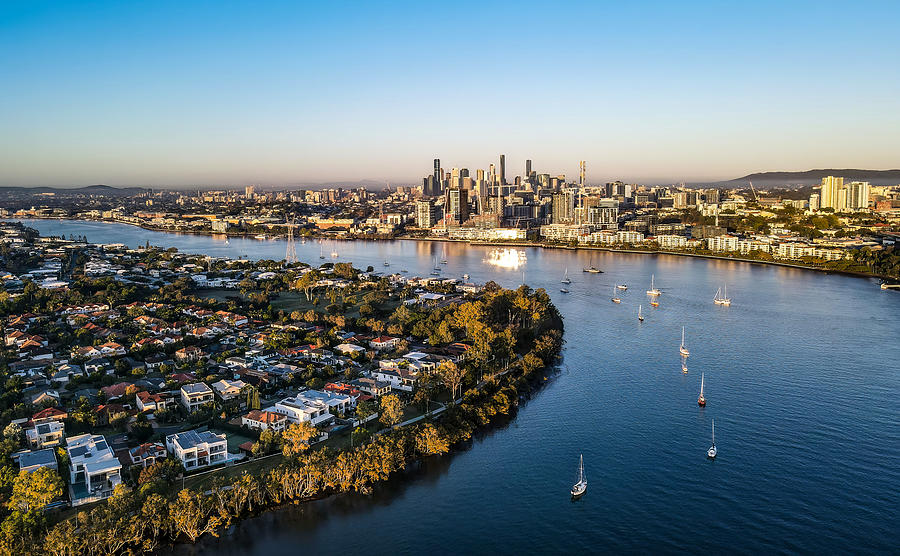 Gilded Tranquility: Aerial View Of Brisbane, Queensland\'s Capital ...