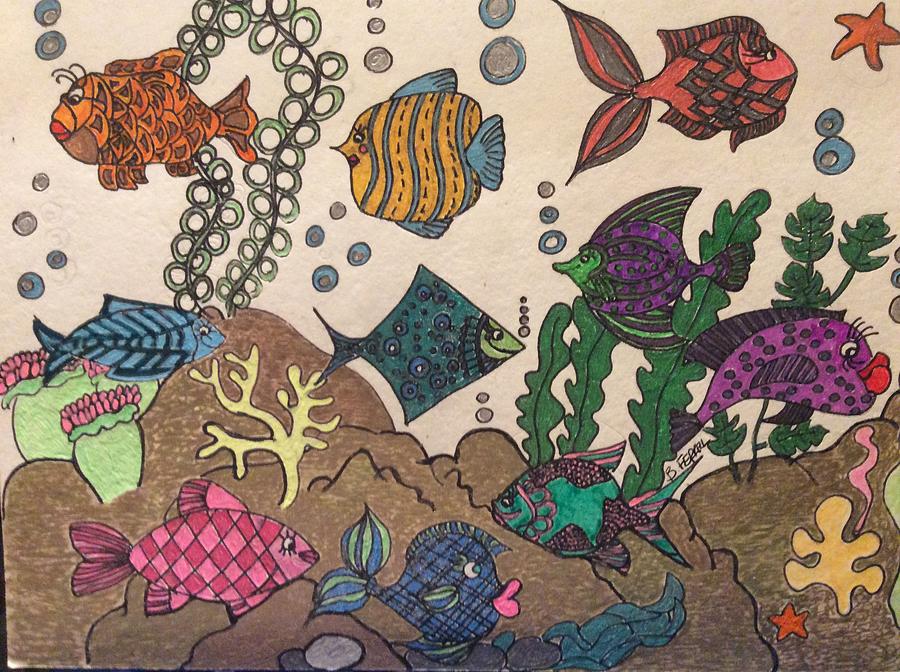 Fish Drawing - Gils Night Out by Bernadette Ferrell