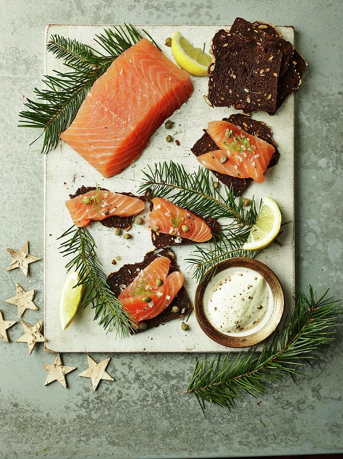 Gin And Pine Cured Salmon With Preserved Orange And Crisp Rye Bread Photograph by Dan Jones