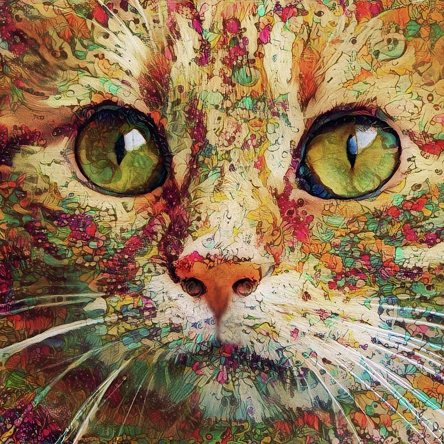 Ginger Cat Art Digital Art by Peggy Collins