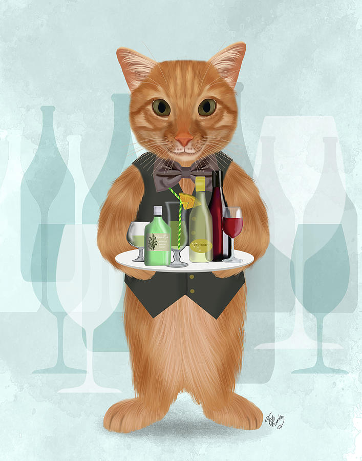 Cat Painting - Ginger Cat Cocktails by Fab Funky