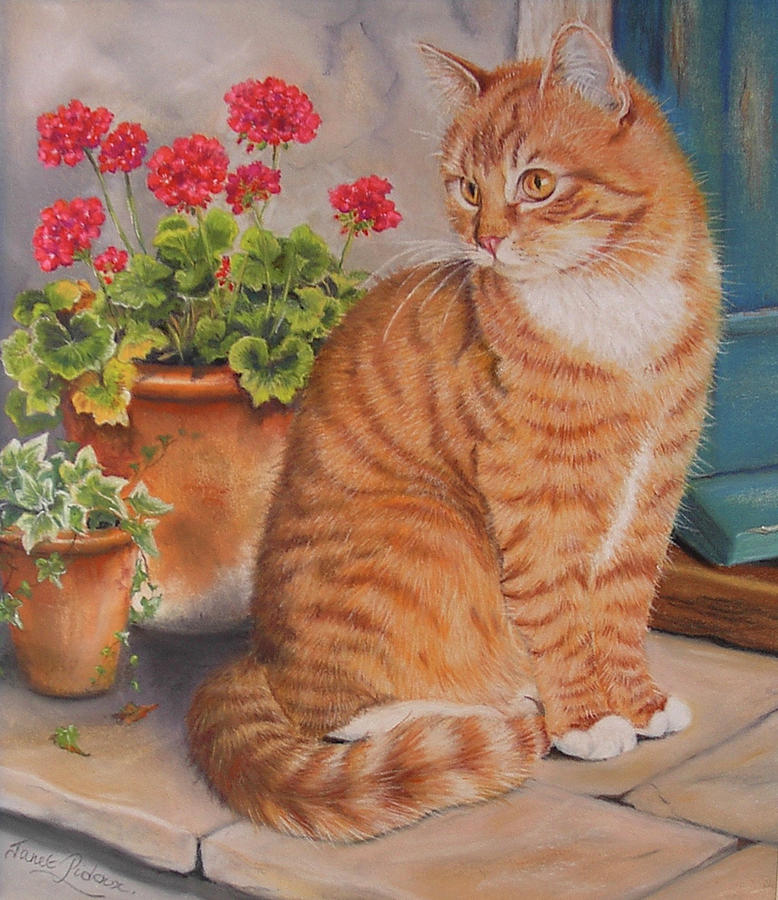 Flower Painting - Ginger Cat On Doorstep by Janet Pidoux