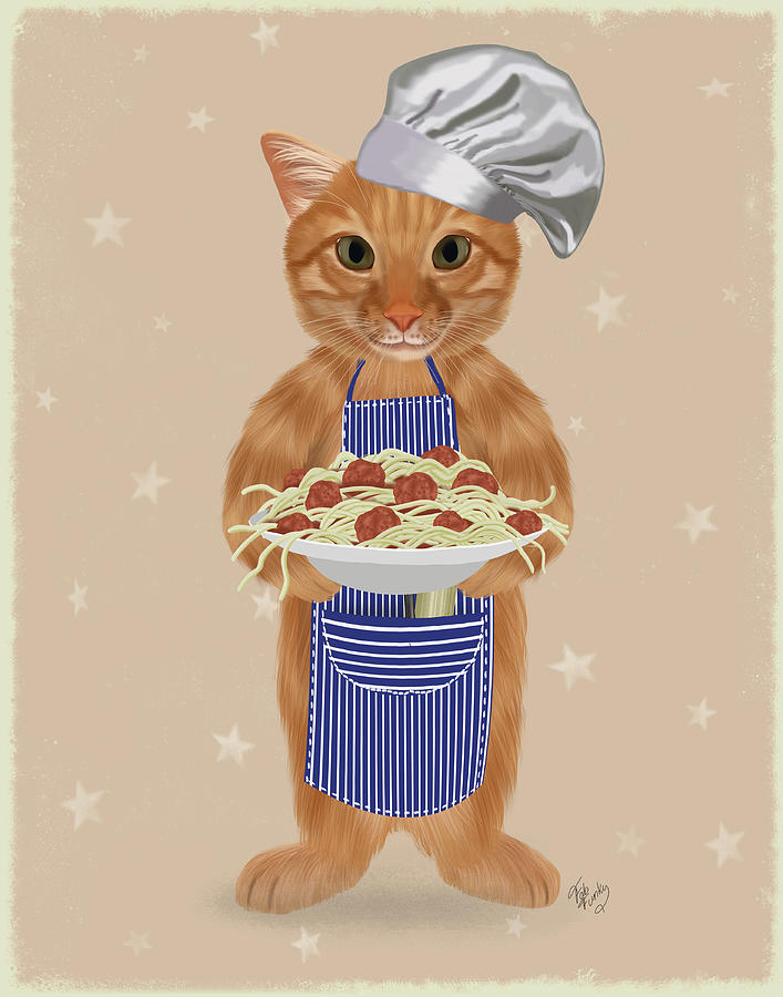Beer Painting - Ginger Cat Pasta Chef by Fab Funky