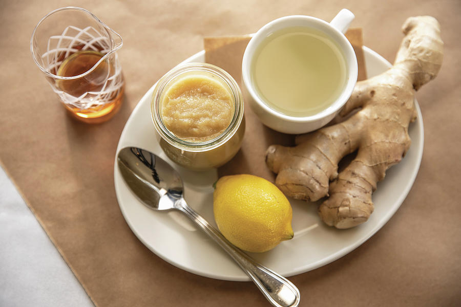 Ginger Tea Remedy With Whole Lemon And Ginger Root Photograph by Cindy