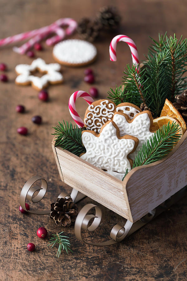 Gingerbread Cookies In A Decorative Wooden Sleighs Photograph by Malgorzata Laniak