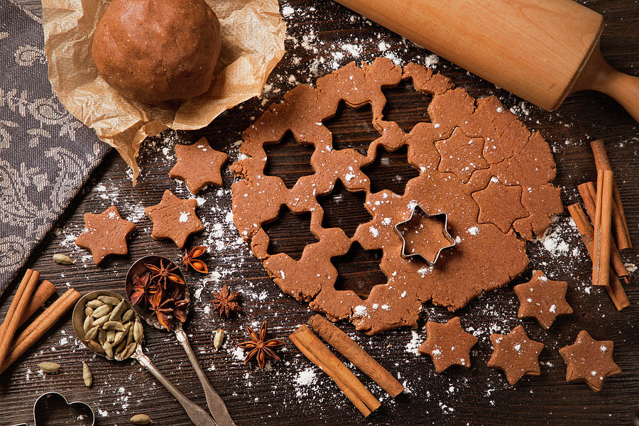 Gingerbread, Cutters And Some Ingredients Photograph by Elena Schweitzer